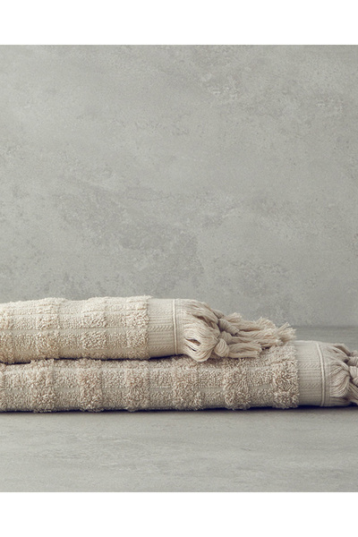 English Home Beige Marvin Cotton Fringed Face Towel