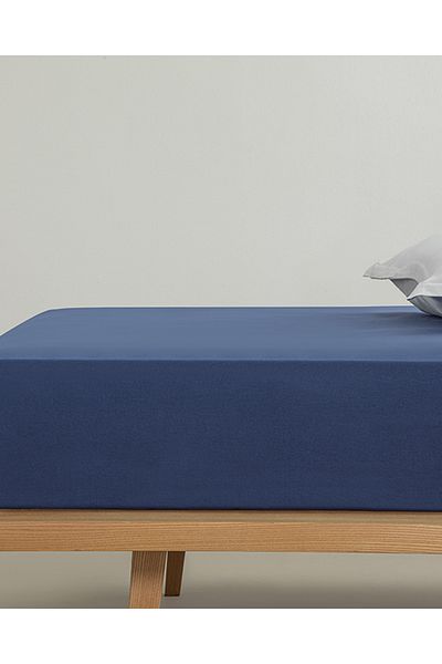 English Home Midnight Blue Plain Cotton Single Plus Elastic Sheet