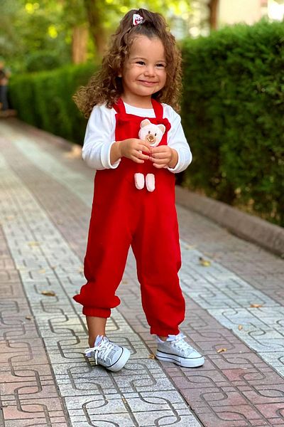 Pollito Unisex Ribbed Red Teddy Toy 2-Piece Salopet