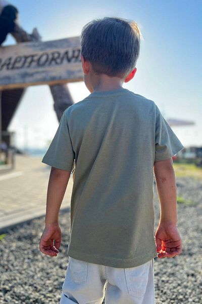 Pollito Khakifarbenes Basic-T-Shirt mit Rundhalsausschnitt für Kinder, 100 % Baumwolle