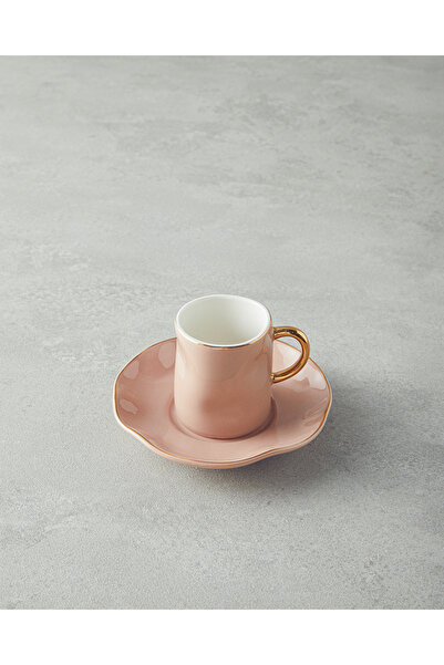 English Home Rolly New Bone China 4 Pieces Coffee Cup Set for 2 Persons Powder