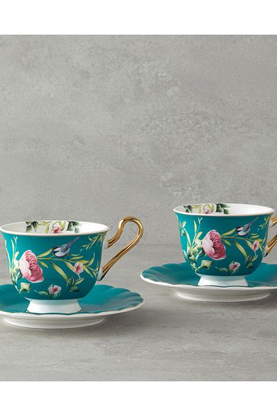 English Home Vanilla - 4-Piece 2-Person Cup Set with New Base - Turquoise