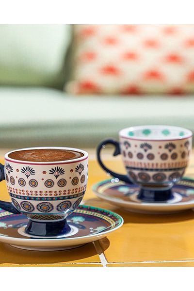 English Home Eotic Artsy New Bone China 2-Piece Coffee Cup Set Navy Blue