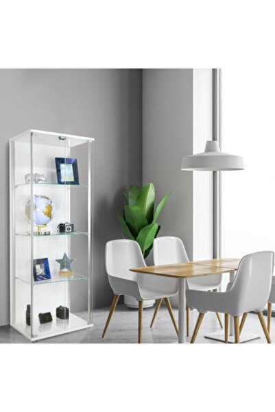 AZUCABİN Ahşap Camlı Dolap, Camlı Vitrin, Teşhir Koleksiyon Dolabı