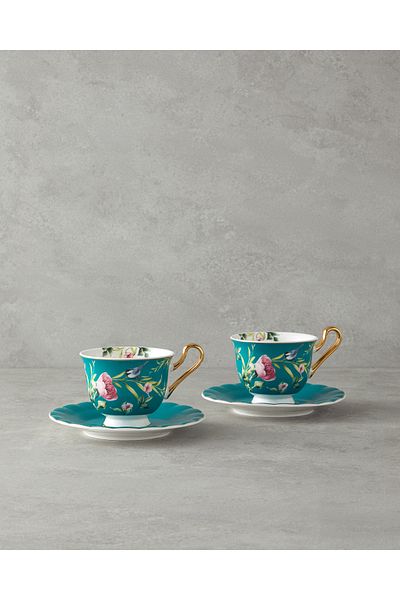 English Home Vanilla - 4-Piece 2-Person Cup Set with New Base - Turquoise
