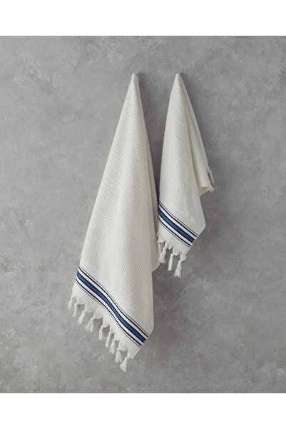 English Home Cool Stripe Cotton Striped Bath Towel Set Ecru-Beige