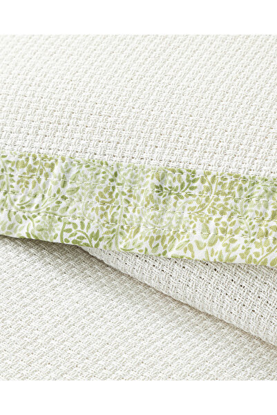 English Home Ecru Single Pique Set - Green Patterned and Piping