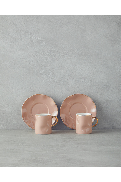 English Home Rolly New Bone China 4 Pieces Coffee Cup Set for 2 Persons Powder