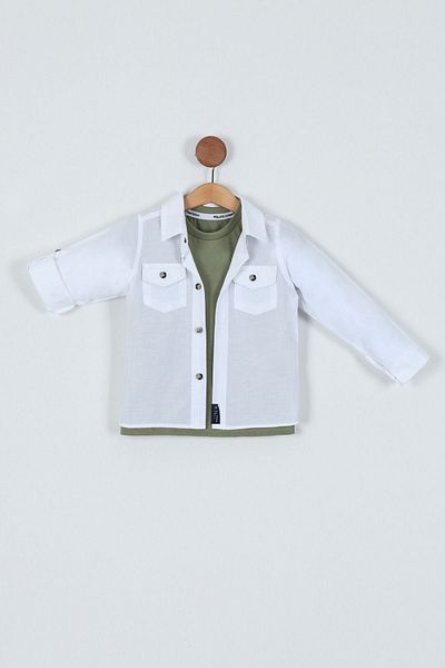 Pollito Boy's Seasonal Painted Cotn Label Λεπτομερές πουκάμισο T-Shirt Σετ 2