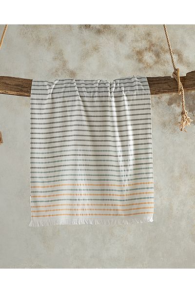 English Home Πετσέτα θαλάσσης Linea Ecru-Πράσινο-Κίτρινο Βαμβακερό Μονό Πρόσωπο