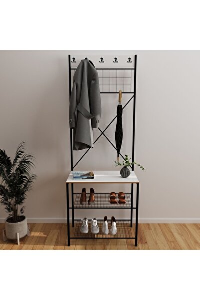 eportatif Dar Metal Portmanto, Elbise Askılığı, Vestiyer, Ayakkabılık Beyaz 1359