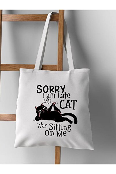 Cemira Sorry I'M Late Cat, Thick Cloth Bag, Shoulder Bag, Tote Bag