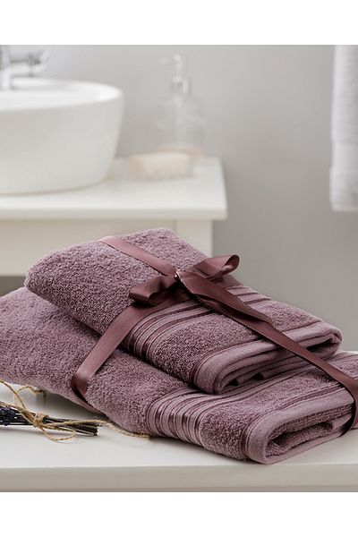 English Home Set de prosoape de baie evazate din bumbac cu dungi romantice Light Plum