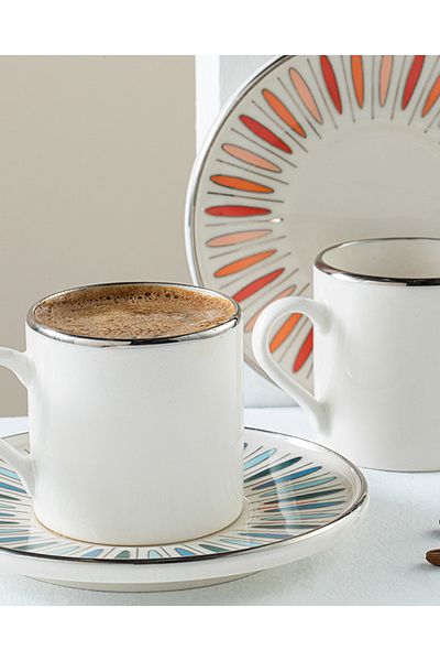 English Home Madlen Porcelain 2-Person Coffee Cup Set - 4 Pieces, Silver