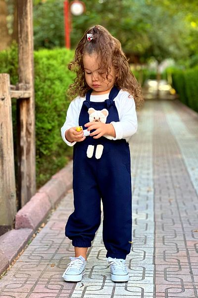 Pollito Unisex Ribbed Navy Blue Teddy Toy 2-Pece Salopet