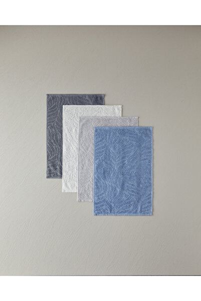 English Home Sylvia Pamuklu Jakarlı 4’lü Havlu Seti Beyaz-açık Gri-mavi-antrasit