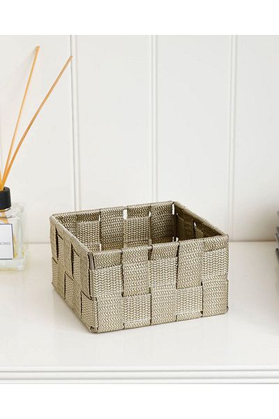 English Home سلة لامعة باللون البيج الداكن - 14x14x7.5 سم