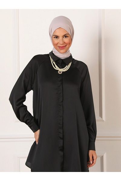 Refka Black Satin Tunic and Trousers Set - Refka