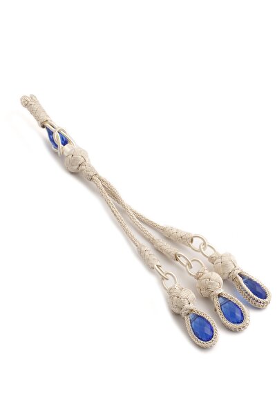 KAZZAZE شرابة فضية ثلاثية - تفاصيل حجر الكريستال الأزرق