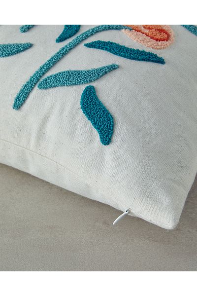 English Home Ducal Punch - Embroidered and Padded Throw Pillow Natural