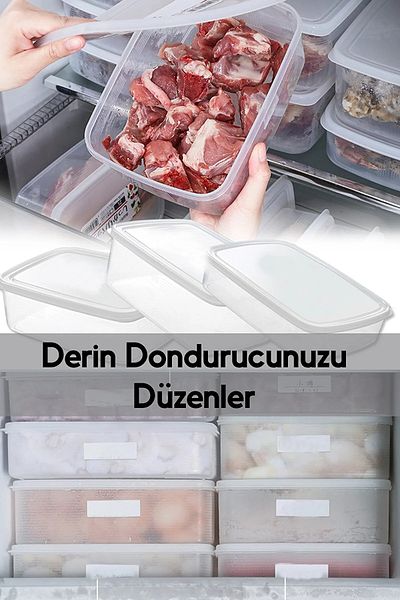 Ecolux Vacuum 6 Pieces 3.5 Lt Leakproof Large Size Rectangular Food Storage Container Set with Gauge - Transparent