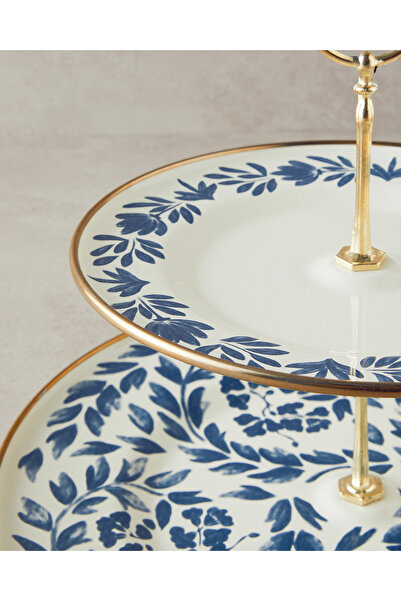 English Home خدمة مطوية من المينا باللونين الأبيض والأزرق الداكن