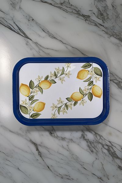 EVLE Lemon Patterned 28.5 cm x 40 cm Metal Tray
