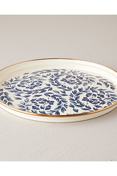 English Home صينية المينا الزهرية للكرنفال باللون الأبيض - الأزرق الداكن