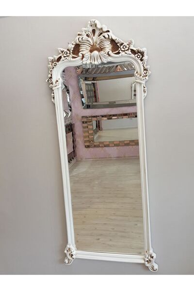 AYNA DENİZİ Vintage Madam Model Eskitme Beyaz Renk Dekoratif Boy Aynası
