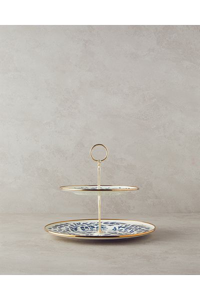 English Home White and Navy Blue Carnival Floral Enamel Layered Service