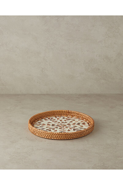 English Home Louice Sedefli Rattan Tepsi Kahverengi