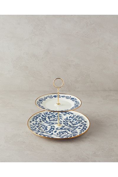 English Home White and Navy Blue Carnival Floral Enamel Layered Service
