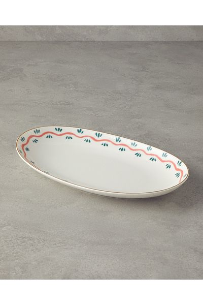 English Home 30 cm Orange-Green Carny Bone Porcelain Boat Plate