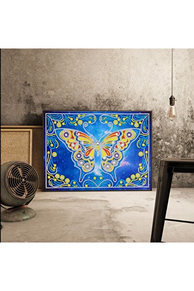 MAXİ Renkli Kelebek - Karanlıkta Parlayan Özel Taş Diamond Painting, Elmaslı Goblen Mozaik Tablo 34X24cm