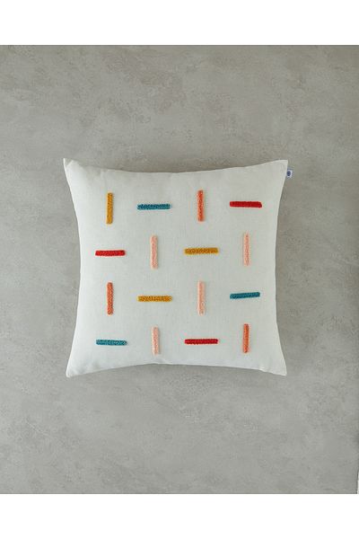 English Home Vero Punch - Embroidered and Padded Throw Pillow Natural