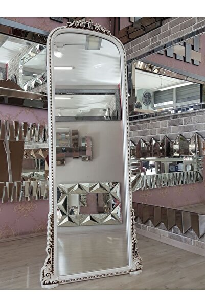 AYNA DENİZİ Matmazel Model Eskitme Beyaz Renk Dekoratif Ayaklı Boy Aynası