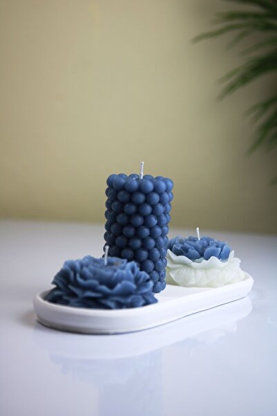 Özgür Sanat Atölyesi Tepsili Mum Seti , Çiçek mum , Bubble mum