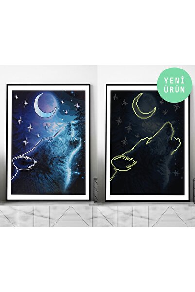 MAXİ Kurt - Karanlıkta Parlayan Özel Taş Diamond Painting, Elmaslı Goblen Mozaik Tablo 24X34cm