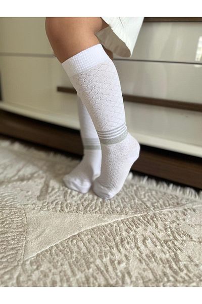 baderin Child White Under Knee Gray Glitter Socks