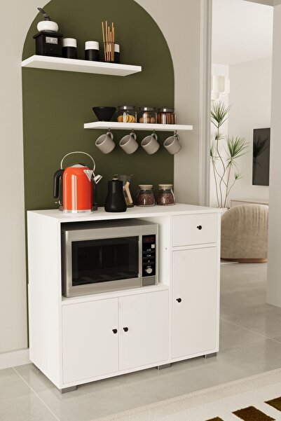 Remaks Kahve Köşesi 90 Cm Çok Amaçlı Dolap Mikrodalga Set altı Mutfak Dolabı Alt Dolap Beyaz