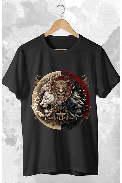 Massgai Tricou unisex oversize din bumbac cu imprimeu Lion Tiger