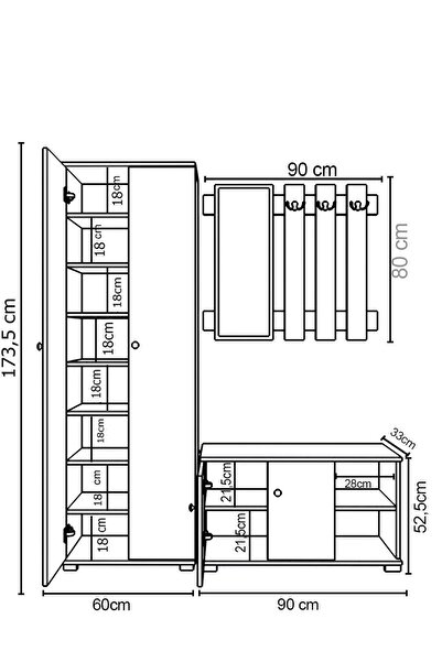 Remaks Queen Aynalı Vestiyer Ayakkabılık Portmanto Ve Duvar Askısı Antrasit / Beyaz