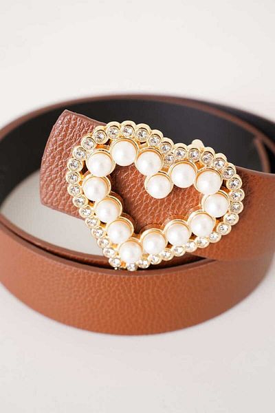 ZR Accessory Ζώνη με πόρπη καρδιάς με χρυσό μαργαριτάρι και πέτρα ζιργκόν