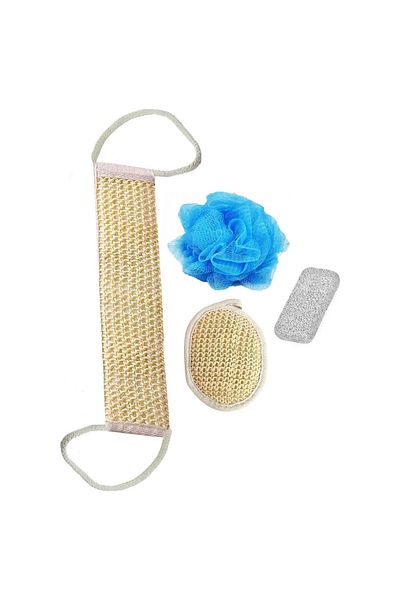 NORMBODY 4-Piece Pumpkin Fiber Set - Bath and Shower Curtain, Back and Face Scrub, Heel Stone - 3D Comb Gift
