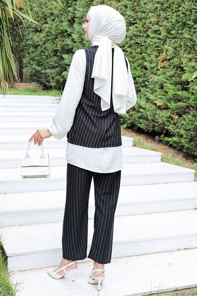 Bestenur Μαύρο Derla ριγέ σετ 3 τεμαχίων - 929