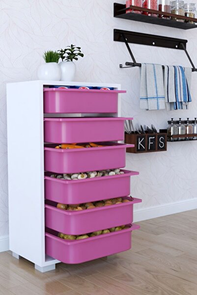 Remaks Mutfak Dolabı 6 Sepetli  Çok Amaçlı Dolap - Pembe
