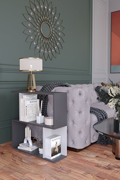 Remaks Sirena Asimetrik 2 Raflı Kitaplık Antrasit - Beyaz