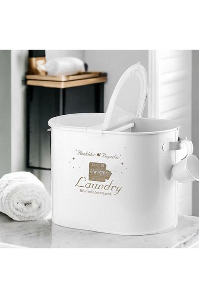 Laundry Μεταλλικό κουτί απορρυπαντικού δύο διαμερισμάτων με πλαστικό καπάκι και ζυγαριά, χωρητικότητα 12 λίτρων Lr035