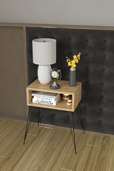 Remaks Elit Metal Ayaklı Komodin - Meşe