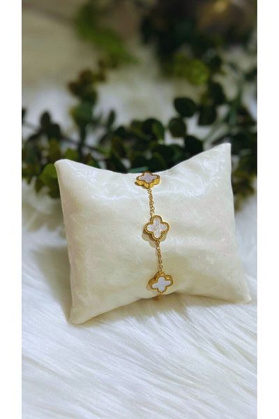 vanicci White Mother of Pearl Stone Steel Clover Lucky Bracelet